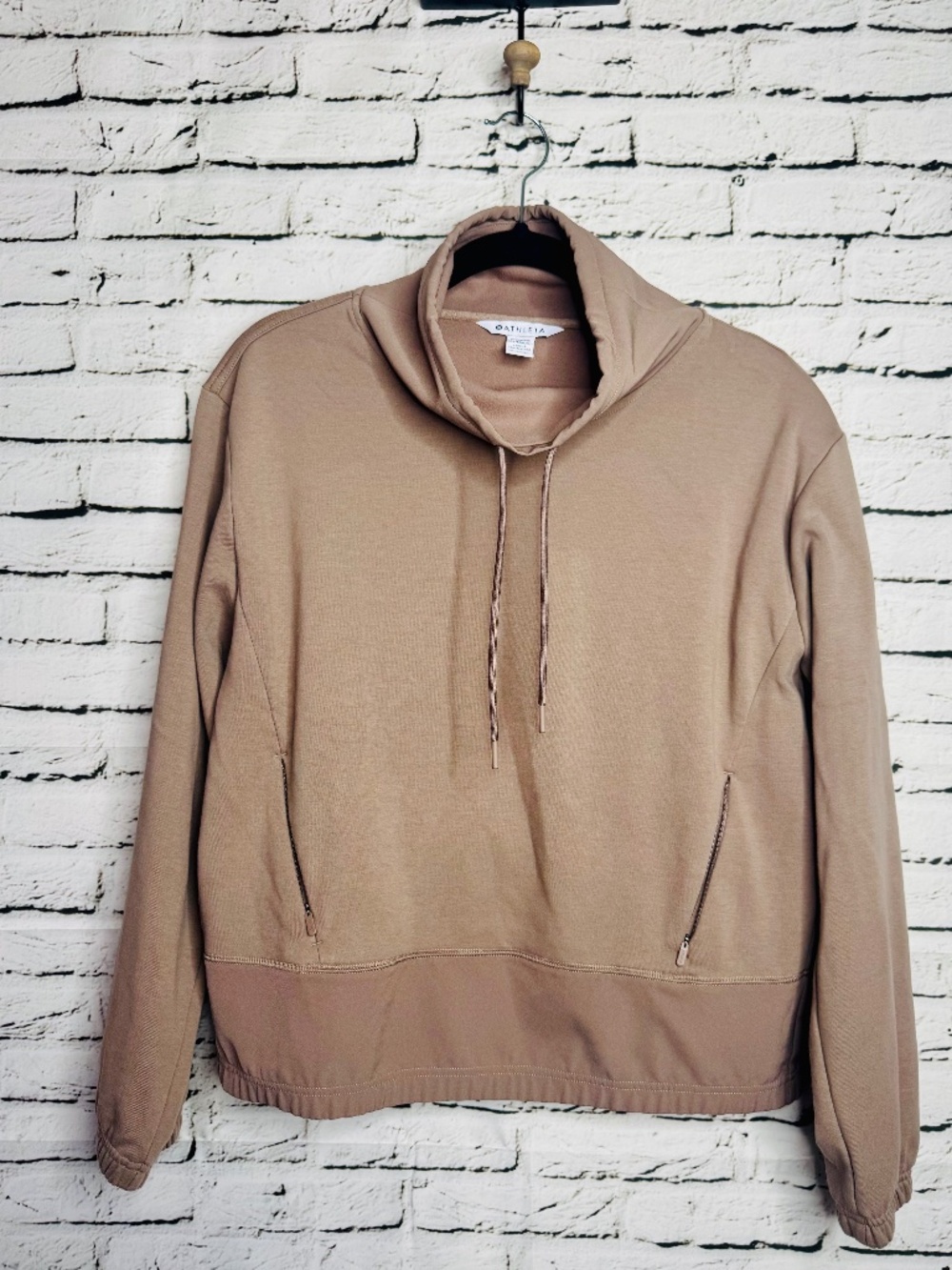 Athleta Taupe Funnel Neck Pullover